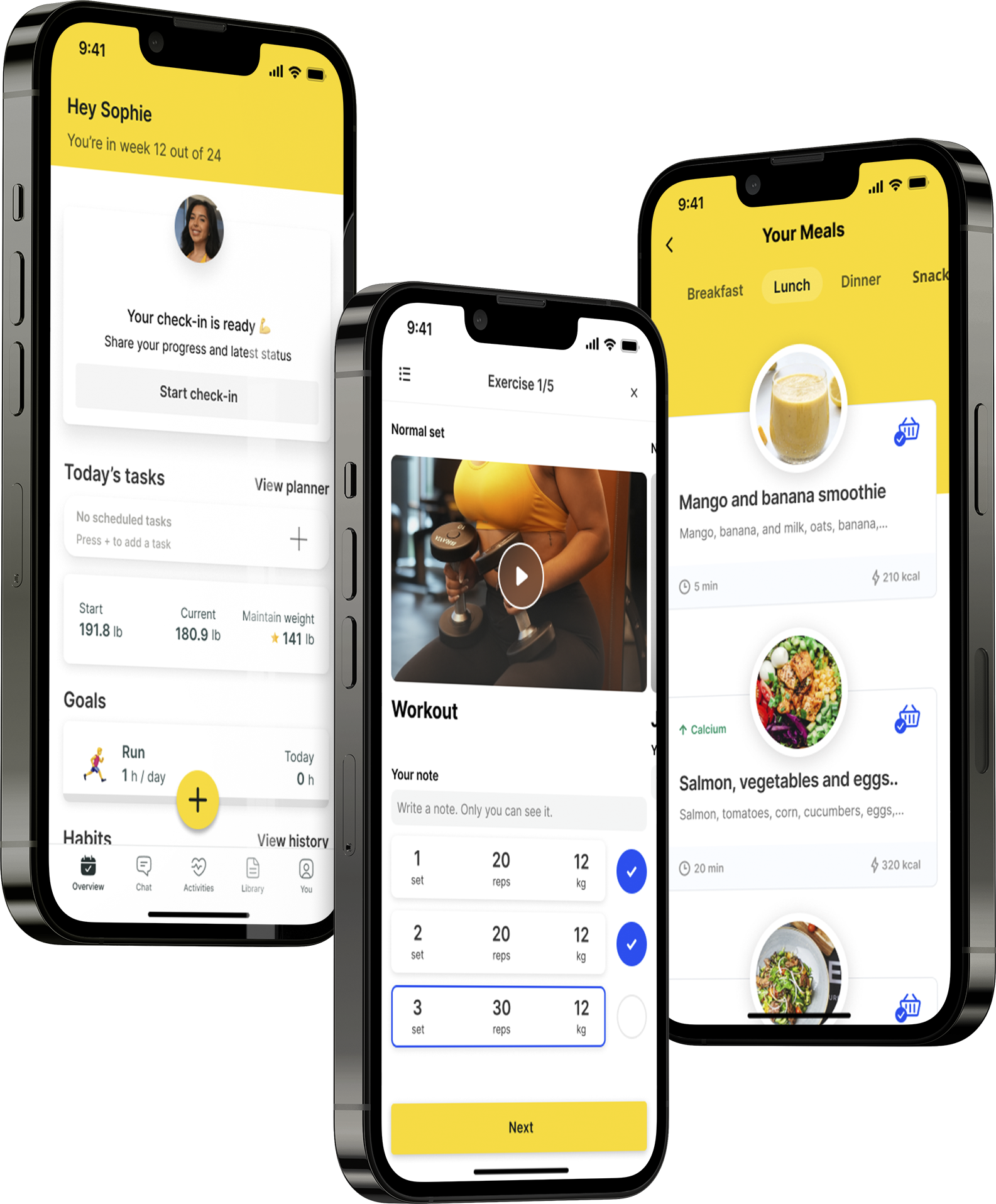A mockup of the coaching app showcasing the features.